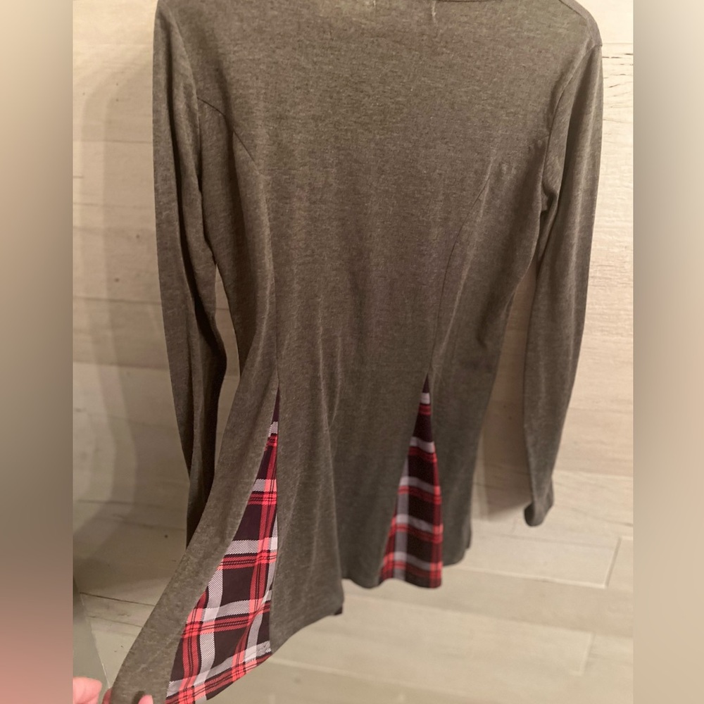 Gray Women's Cellabie Blouse with Plaid Accents - Picture 6 of 10